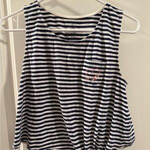 Ivory Ella Navy and White Striped Tank Top with Pink Elephant